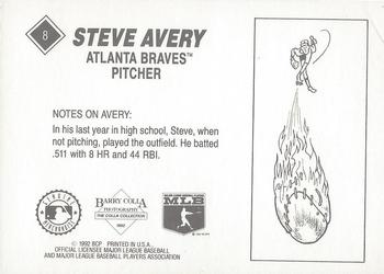 1992 Barry Colla Steve Avery #8 Steve Avery Back