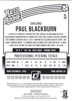 2018 Donruss #34 Paul Blackburn Back