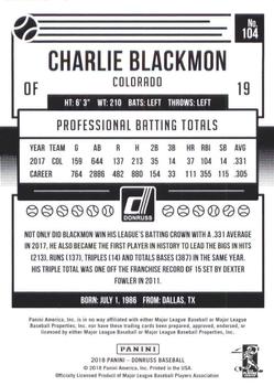 2018 Donruss #104 Charlie Blackmon Back