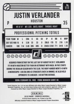 2018 Donruss #111 Justin Verlander Back