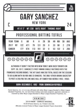 2018 Donruss #150 Gary Sanchez Back