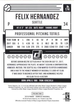 2018 Donruss #174 Felix Hernandez Back