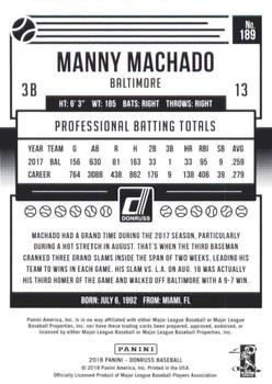 2018 Donruss #189 Manny Machado Back