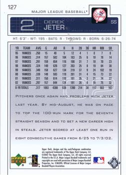 2003 Upper Deck #127 Derek Jeter Back