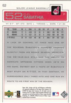 2003 Upper Deck #62 CC Sabathia Back