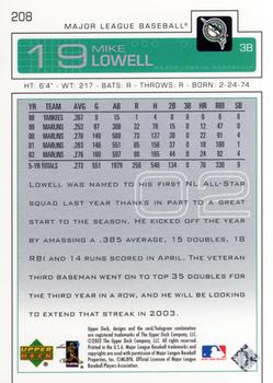 2003 Upper Deck #208 Mike Lowell Back