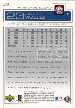 2003 Upper Deck #435 Javier Vazquez Back