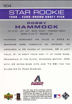 2003 Upper Deck #504 Robby Hammock Back