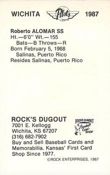 1987 Rock's Dugout Wichita Pilots #NNO Roberto Alomar Back