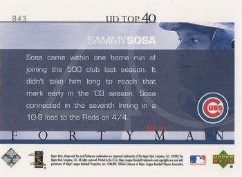 2003 Upper Deck 40-Man #843 Sammy Sosa Back