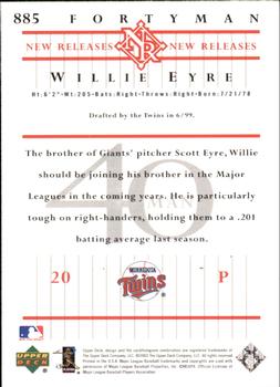 2003 Upper Deck 40-Man #885 Willie Eyre Back
