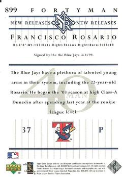 2003 Upper Deck 40-Man #899 Francisco Rosario Back