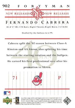 2003 Upper Deck 40-Man #902 Fernando Cabrera Back
