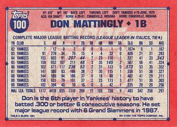 1991 Topps #100 Don Mattingly Back