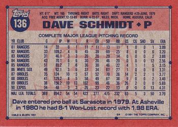 1991 Topps #136 Dave Schmidt Back