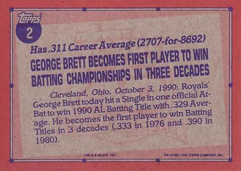 1991 Topps #2 George Brett Back
