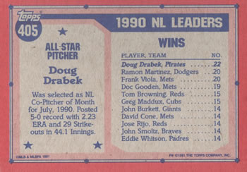 1991 Topps #405 Doug Drabek Back