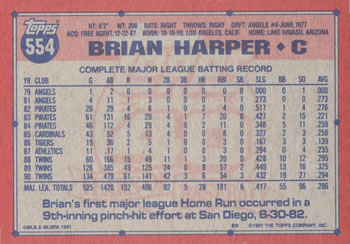 1991 Topps #554 Brian Harper Back