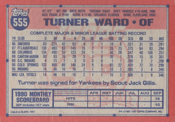 1991 Topps #555 Turner Ward Back
