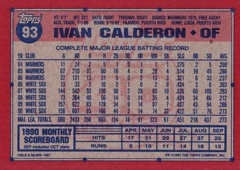 1991 Topps #93 Ivan Calderon Back