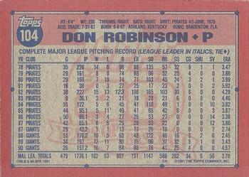 1991 Topps #104 Don Robinson Back