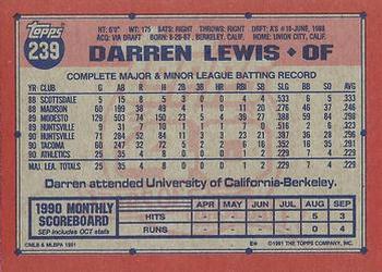 1991 Topps #239 Darren Lewis Back