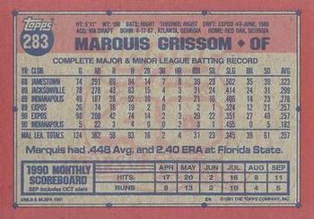 1991 Topps #283 Marquis Grissom Back