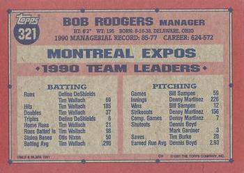 1991 Topps #321 Bob Rodgers Back