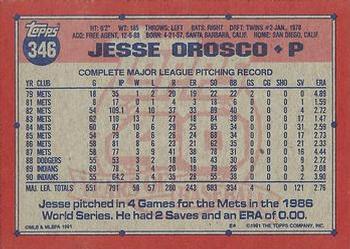 1991 Topps #346 Jesse Orosco Back