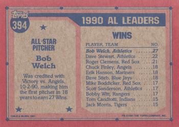 1991 Topps #394 Bob Welch Back