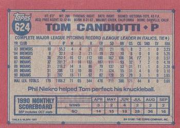 1991 Topps #624 Tom Candiotti Back