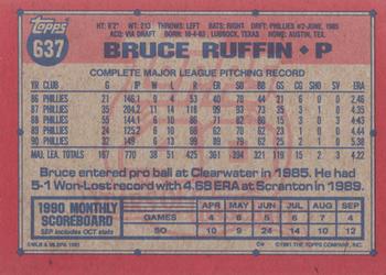 1991 Topps #637 Bruce Ruffin Back