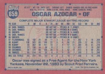 1991 Topps #659 Oscar Azocar Back
