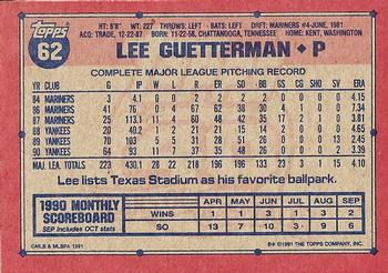 1991 Topps #62 Lee Guetterman Back