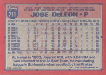 1991 Topps #711 Jose DeLeon Back