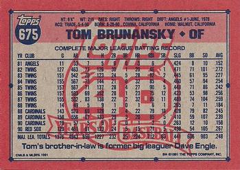1991 Topps #675 Tom Brunansky Back