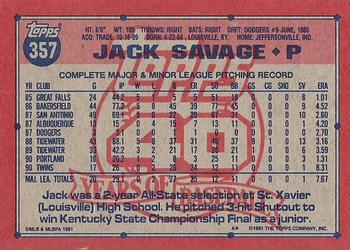 1991 Topps #357 Jack Savage Back