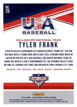 2018 Panini USA Baseball Stars & Stripes #26 Tyler Frank Back