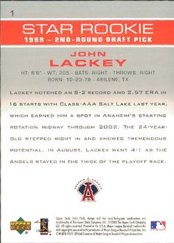 2003 Upper Deck First Pitch #1 John Lackey Back