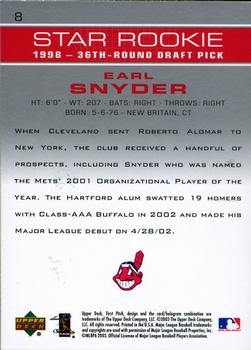 2003 Upper Deck First Pitch #8 Earl Snyder Back