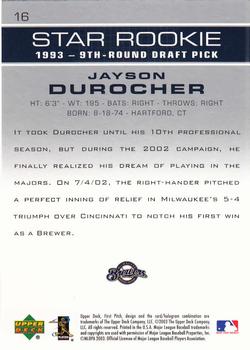 2003 Upper Deck First Pitch #16 Jayson Durocher Back