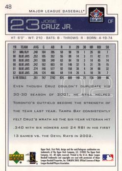 2003 Upper Deck First Pitch #48 Jose Cruz Jr. Back