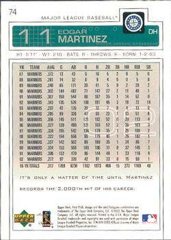 2003 Upper Deck First Pitch #74 Edgar Martinez Back