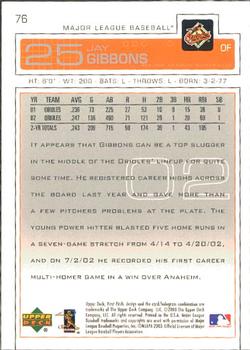 2003 Upper Deck First Pitch #76 Jay Gibbons Back