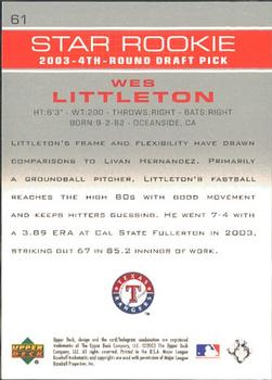 2003 Upper Deck Prospect Premieres #61 Wes Littleton Back