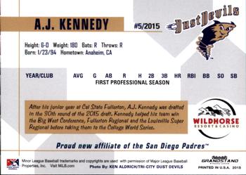2015 Grandstand Tri-City Dust Devils #NNO A.J. Kennedy Back