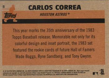 2018 Topps - 1983 Topps Baseball 35th Anniversary Chrome Silver Pack #8 Carlos Correa Back