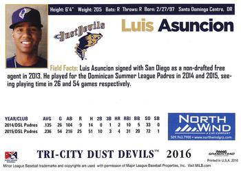 2016 Grandstand Tri-City Dust Devils #NNO Luis Asuncion Back
