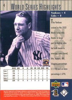2003 Upper Deck Yankees 100th Anniversary #4 Lou Gehrig Back