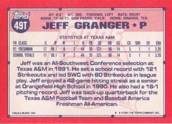 1991 Topps Traded #49T Jeff Granger Back